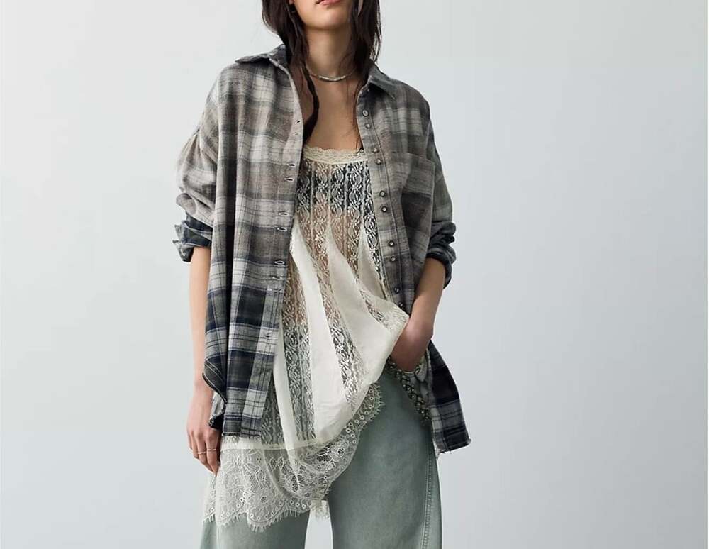Free People Alexi Plaid Oversized Shirt Size Medium. Green